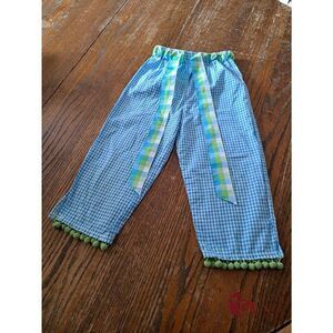 Girls Size 6 Chabre Blue Green White Plaid Elastic Belted Waist Boho Style Pants